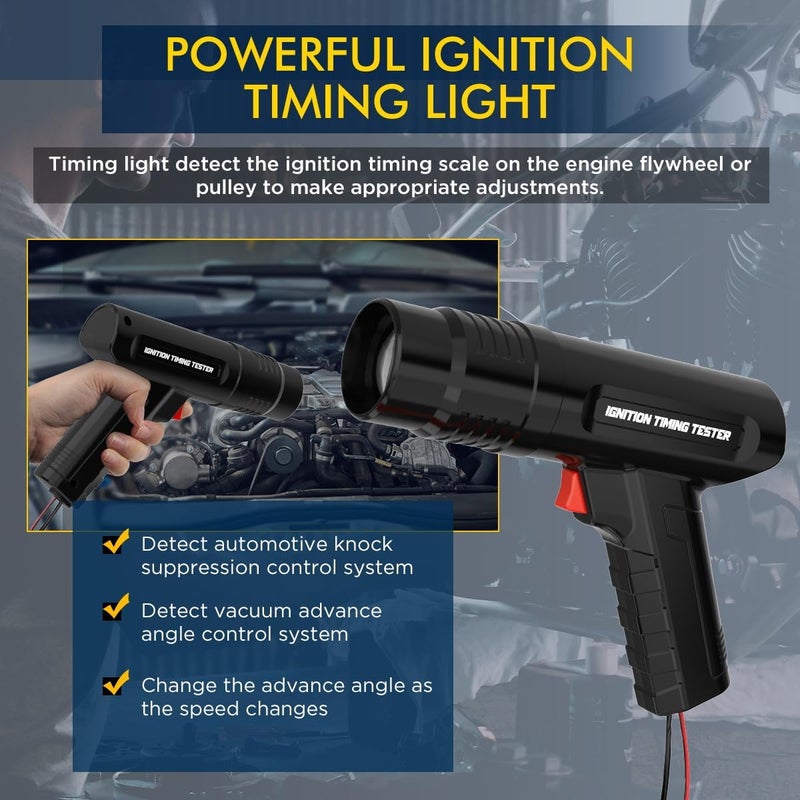 KAISAL Timing Light 12V Ignition Timing Light Automotive Strong Flash Timing Lights with Sliding Sensor Clip,Long Test Lead, Reverse Polarity Protection, Overload Protection for Car, Motorcycle Petrol Engine - Image 3